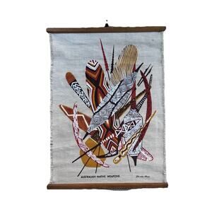 Vintage 1960's Donald Clark Silk Screen Linen Wall Hanging Australia Native MCM